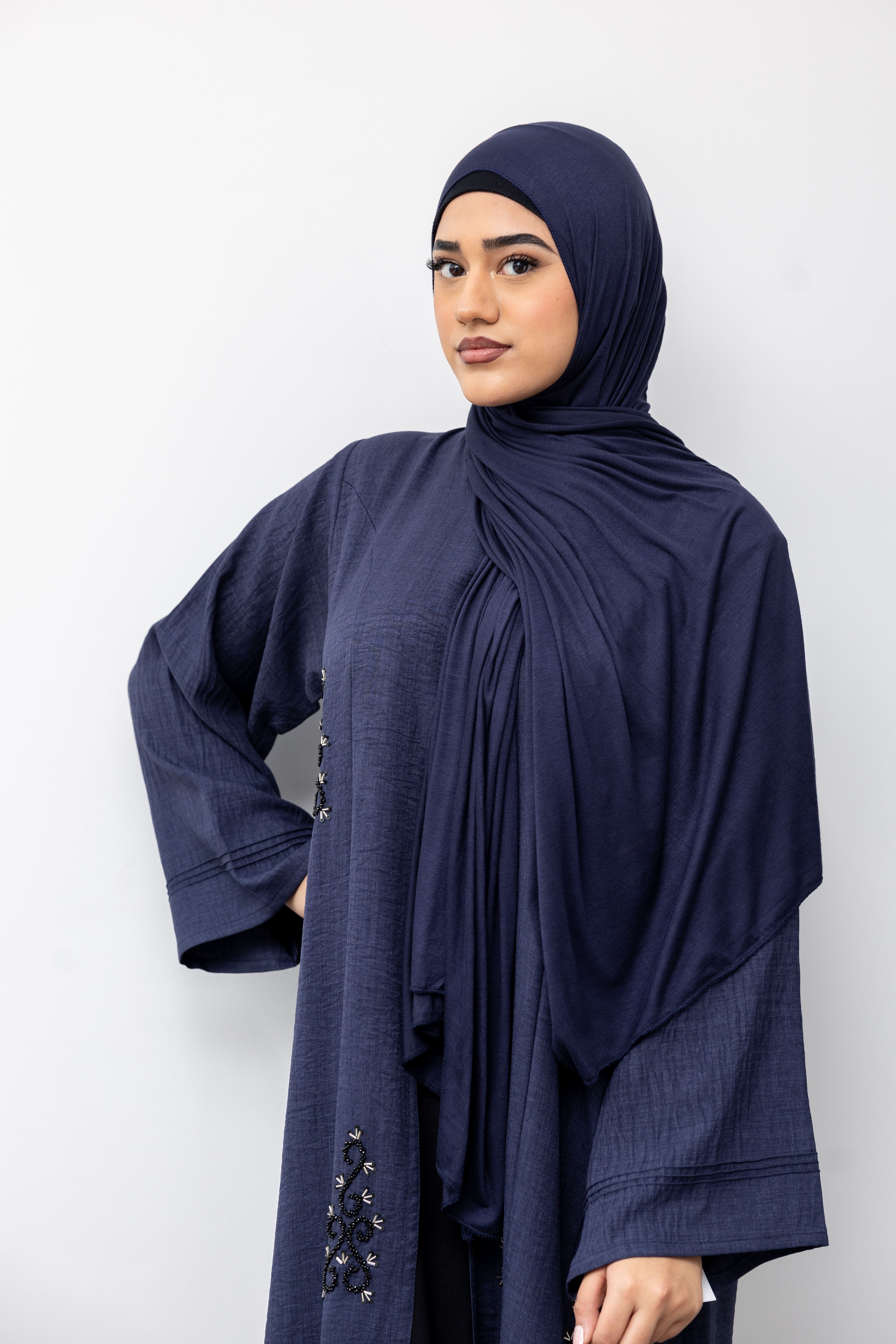 Navy Blue Kaftan Abaya Set